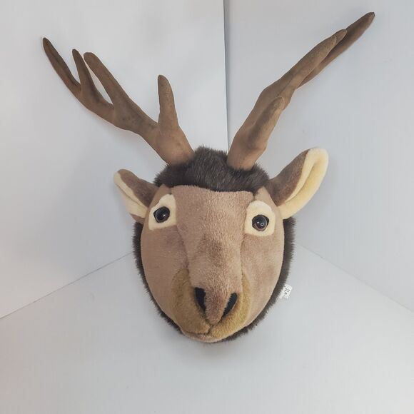Large Elk Deer Head Faux Taxidermy Wall Animal Mount Plush 18"x 17"x 16" RARE! - Picture 1 of 5